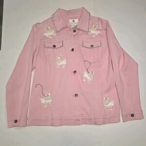 The Quacker Factory Women's Embellished Accent Poodle Dog Jean Jacket MED